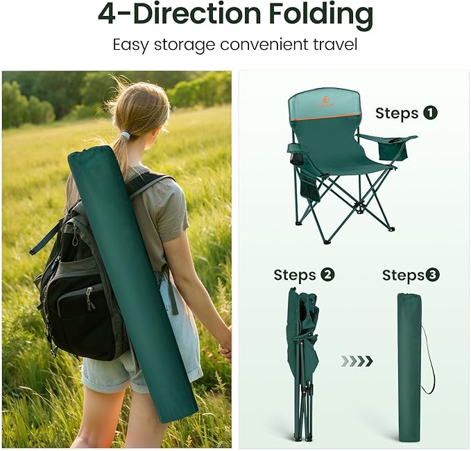 HIGH POINT SPORTS 2 Pack Portable Camping Chair for Adults, Folding Outdoor Camp Chair Lightweight