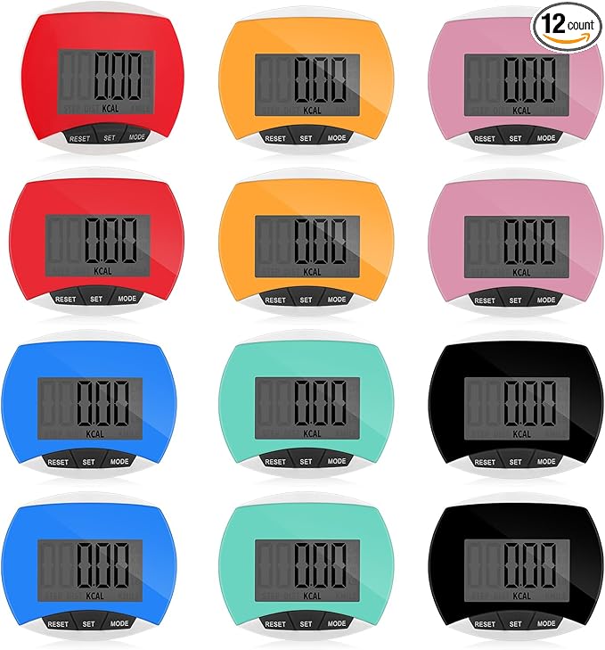 12 Pcs Simple Pedometer for Walking Bulk LCD Step Counter with Calories Burned Portable Step
