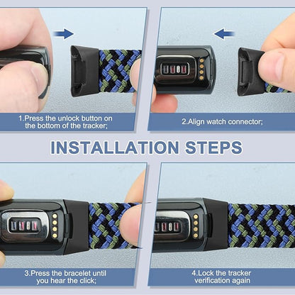 Braided Band Compatible with Fitbit Charge 6/Fitbit Charge 5, Soft Nylon Solo Loop Adjustable
