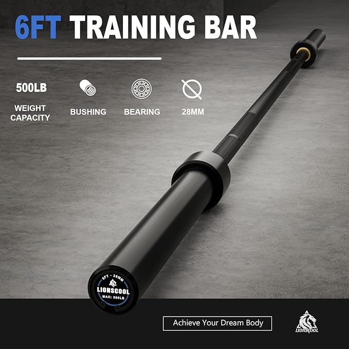 LIONSCOOL Premium 4ft/4.9ft/6ft Barbell for Strength Training and Olympic Weightlifting, 2 Inch Bar