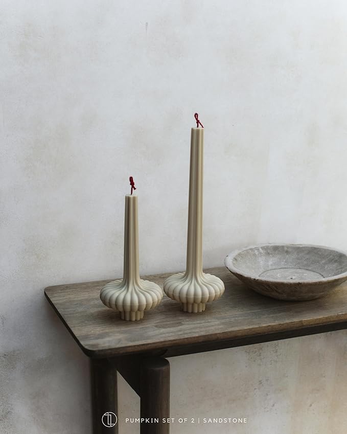 LAWA Set of 2 Pumpkin Base Candle - Beautiful Handmade Pillar Unscented Soy Wax Elegant Aesthetic