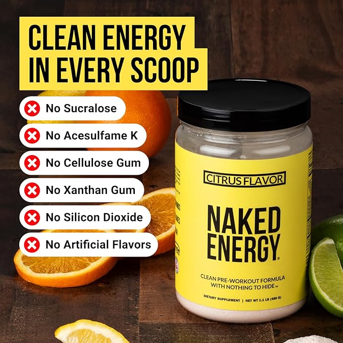 NAKED Citrus Energy - Citrus Flavored Clean Pre Workout Supplement for Men and Women, Vegan