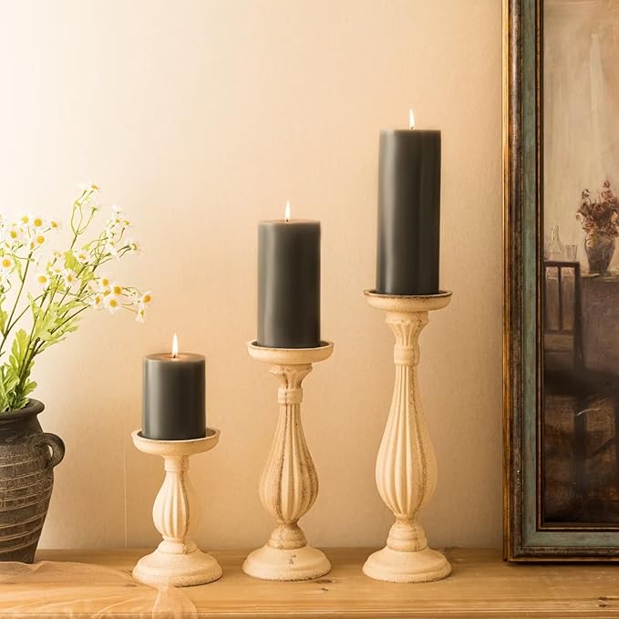 MOZEAL 3" x 4" Hand-Poured Unscented Candle,Dripless Pillar Candle Set of 3,Long Clean