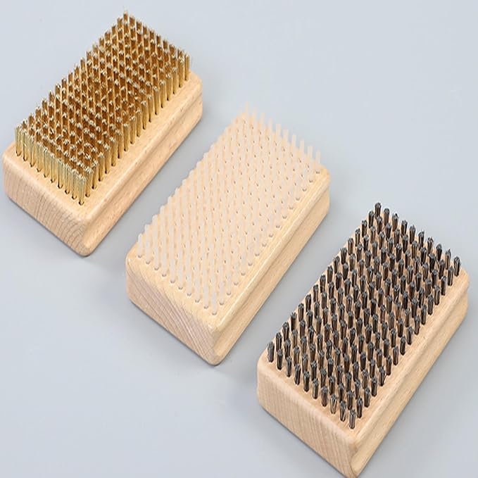 3 Pieces of ski Wax Brush, ski Brush Wooden Hand Brush Set, Brass Brush, Nylon Brush, Horsehair