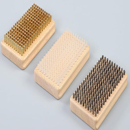 3 Pieces of ski Wax Brush, ski Brush Wooden Hand Brush Set, Brass Brush, Nylon Brush, Horsehair