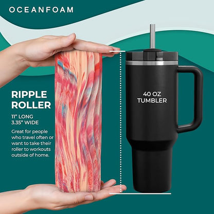 Oceanfoam Ripple Travel Foam Roller (11" x 3.35") Firm Mini Foam Roller for Physical Therapy, Deep