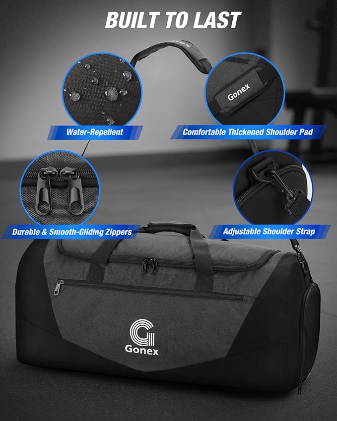 Gonex Gym Duffel Bag with Shoe Compartment Wet Pocket, Large Capacity Sports Duffle Bag for Men