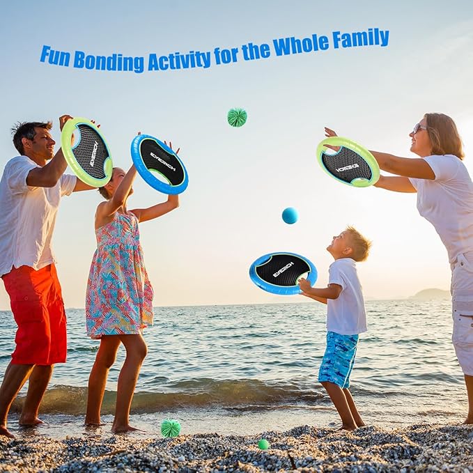 EVERICH TOY Trampoline Paddle Ball Set with 2 Bouncy Paddles & 4 Balls - Soft Foam Design for Kids
