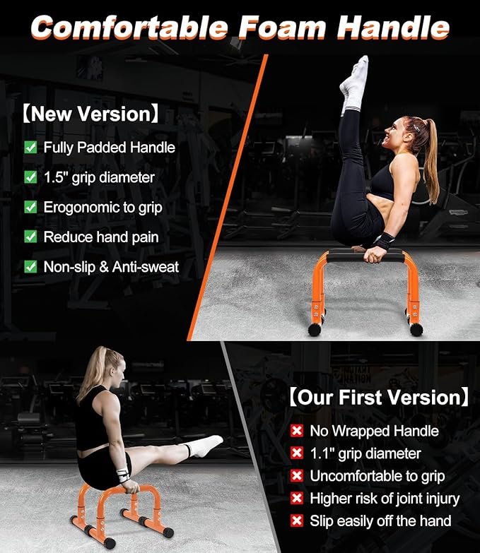 Push Up Bar, 12 Inch High Non-Slip Parallettes Bars & Dip Bars With Foam Handles, Heavy-Duty No