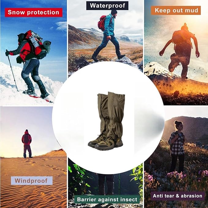 Leg Gaiters, Waterproof,Lightweight and Adjustable, Snow Boot Gaiters, for Men and Women Hiking