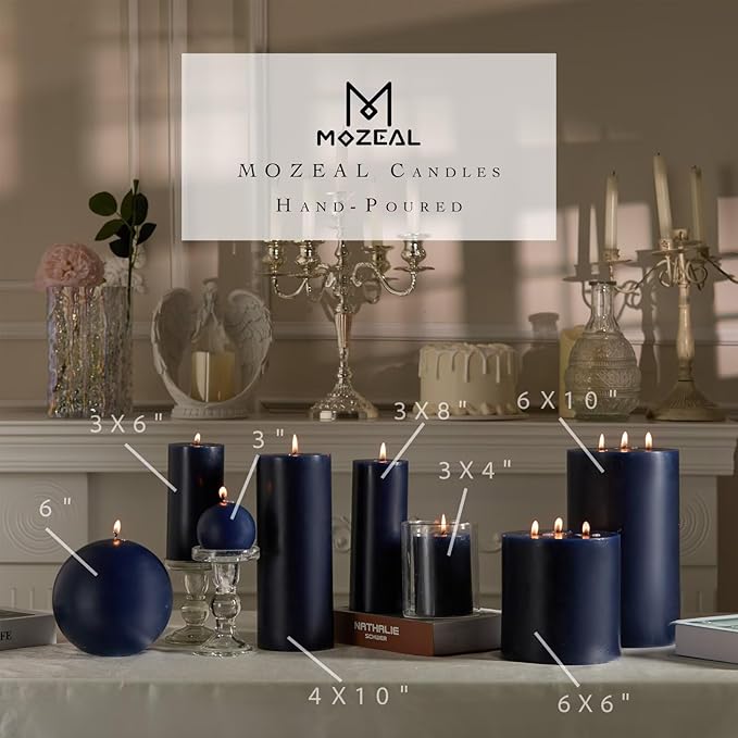 MOZEAL 3" x 4" Hand-Poured Unscented Candle,Dripless Pillar Candle Set of 3,Long Clean