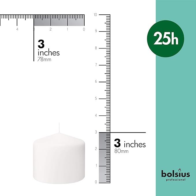 BOLSIUS 6 White Pillar Candles Bulk - 3x3 Inches Candle Set - 25+ Hours Clean Burning - No Palm Oil