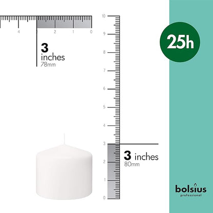 BOLSIUS 6 White Pillar Candles Bulk - 3x3 Inches Candle Set - 25+ Hours Clean Burning - No Palm Oil