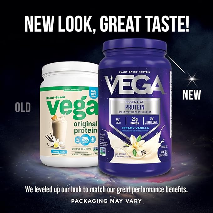 Vega Original Essential Protein - 25g Plant-Based Protein, Creamy Vanilla, 20 Servings, Vegan