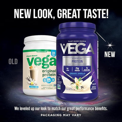 Vega Original Essential Protein - 25g Plant-Based Protein, Creamy Vanilla, 20 Servings, Vegan