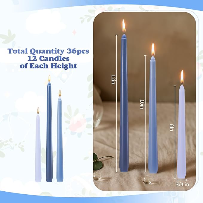 MTLEE Taper Candles 8/10/12 Multi Height Unscented Taper Candles 8 Burn Hours for Dinner Decorative