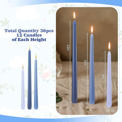 MTLEE Taper Candles 8/10/12 Multi Height Unscented Taper Candles 8 Burn Hours for Dinner Decorative