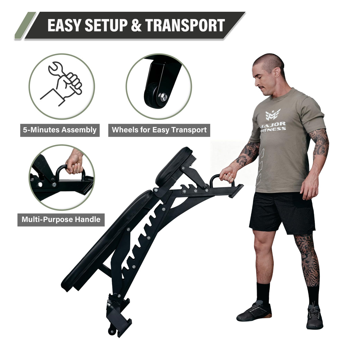 Major Fitness Weight Bench - 1300LBS Weight Capacity and 36 Adjustable Positions Strength Training