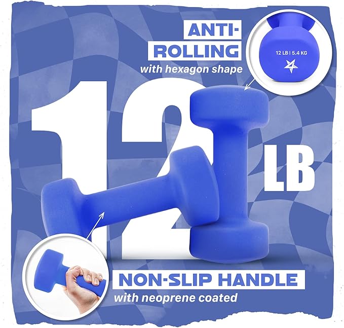 Yes4All Neoprene Coated Dumbbell Hand Weight Sets of 2 - Multiple Weight Options with 15 Colors
