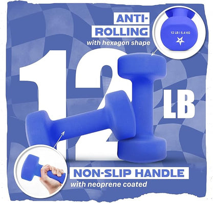 Yes4All Neoprene Coated Dumbbell Hand Weight Sets of 2 - Multiple Weight Options with 15 Colors