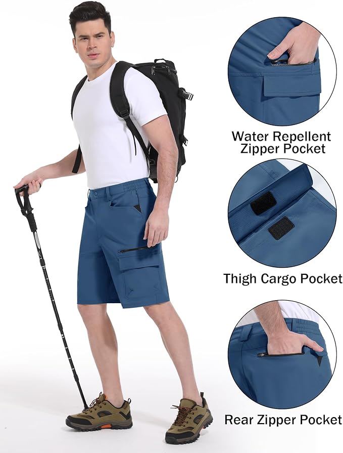 CRYSULLY Men's Hiking Cargo Shorts Outdoor Summer Lightweight Quick Dry Work Casual Shorts with 5