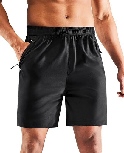 MIER Men's Quick Dry Running Shorts with Zipper Pocket, Elastic Waist Athletic Workout Exercise