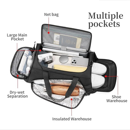 Duffle Bag for Travel, Carry on Gym Bag for Men, Waterproof Sport Bags with Shoe Compartment, 40L