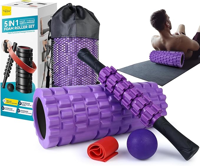 5 in1 Foam Roller Set, High Density Deep Tissue Massager for Muscle Massage, Massage Roller