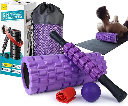 5 in1 Foam Roller Set, High Density Deep Tissue Massager for Muscle Massage, Massage Roller