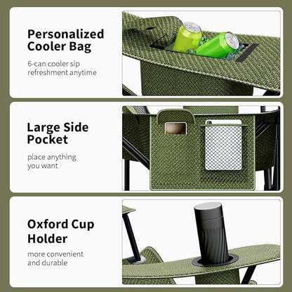 Heavy Duty Folding Chair 500LB Capacity, Oversized Camping Chairs with Cup Holder, Cooler Bag &