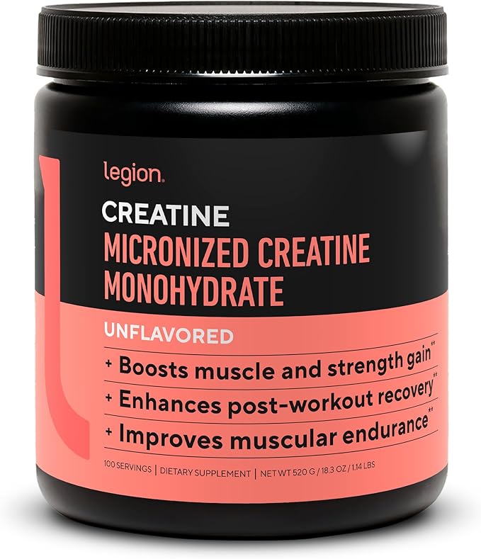 LEGION Micronized Creatine Monohydrate Supplement - Clean Creatine Powder for Muscle Gain & Post