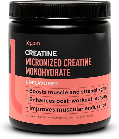 LEGION Micronized Creatine Monohydrate Supplement - Clean Creatine Powder for Muscle Gain & Post