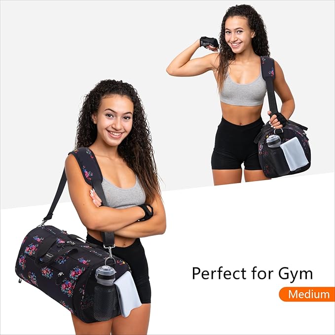 TOPDesign Gym Bag for Women, Duffel Bag with Shoe Compartment & Wet Pocket for Travel Sports (M