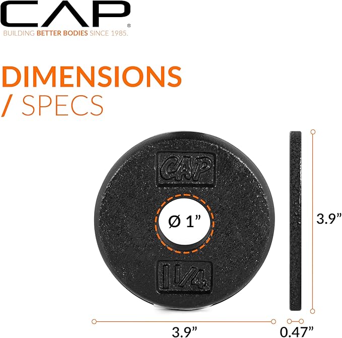CAP Barbell Standard 1-Inch Cast Iron Weight Plates - Singles & Sets | 1.25-50 lbs | Multiple