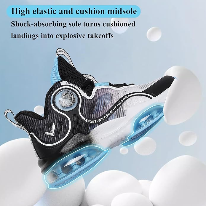 JMFCHI Kids Basketball Shoes High-top Sports Shoes Sneakers Durable Lace-up Non-Slip Running Shoes