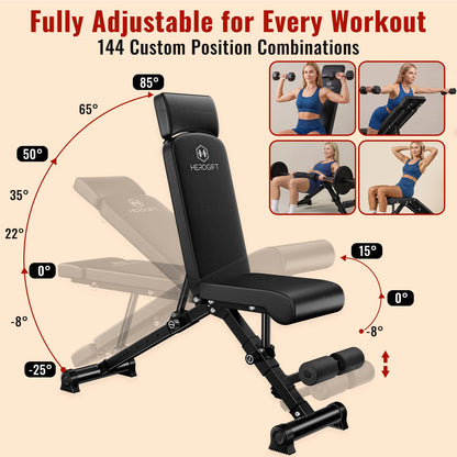 HEROGIFT Adjustable Weight Bench, 600 LB Capacity with Headrest