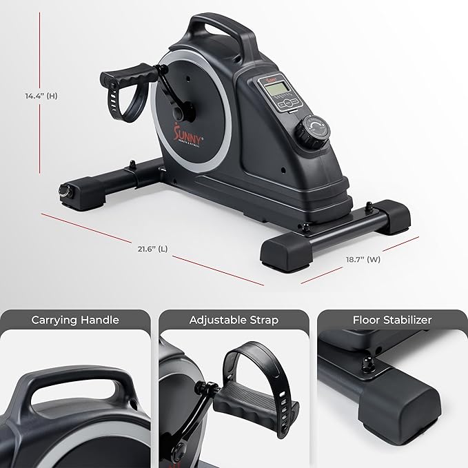 Sunny Health & Fitness Dual Function Under-Desk Bike Trainer, Mini Exercise Machine for Senior