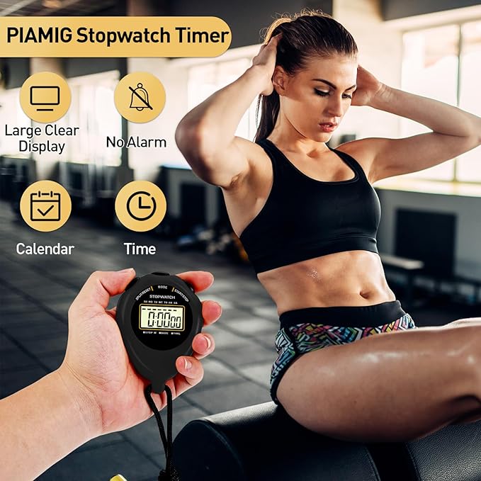 Stopwatch Sport Timer, 2 Pack Large Display Digital Stopwatch Timer with Date Time, No Alarm Silent
