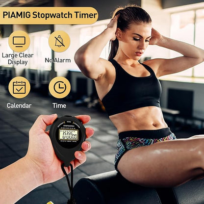 Stopwatch Sport Timer, 2 Pack Large Display Digital Stopwatch Timer with Date Time, No Alarm Silent