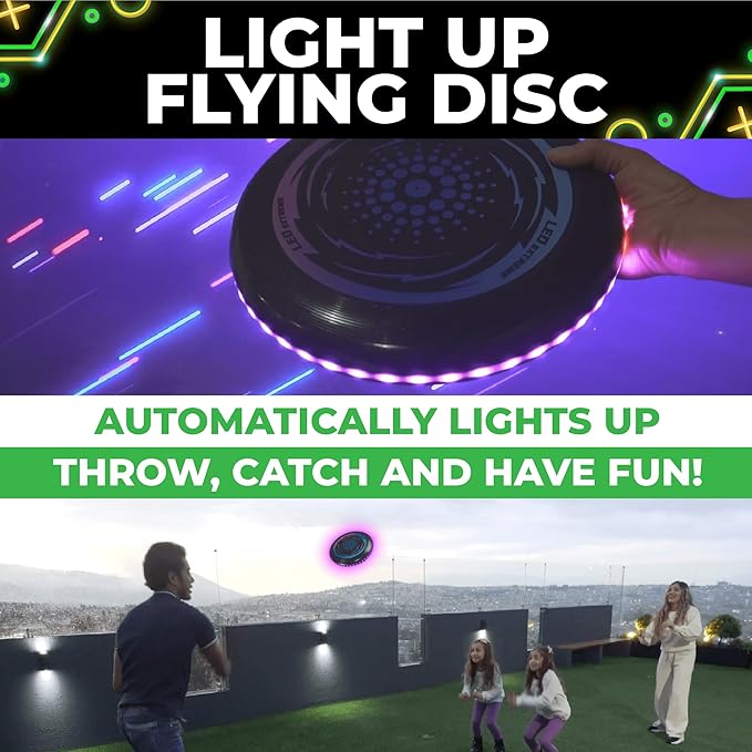 Toysery LED Light Up Fresbee - Glow in The Dark Fresbee for Kids and Adults, Flying Disc Adventure