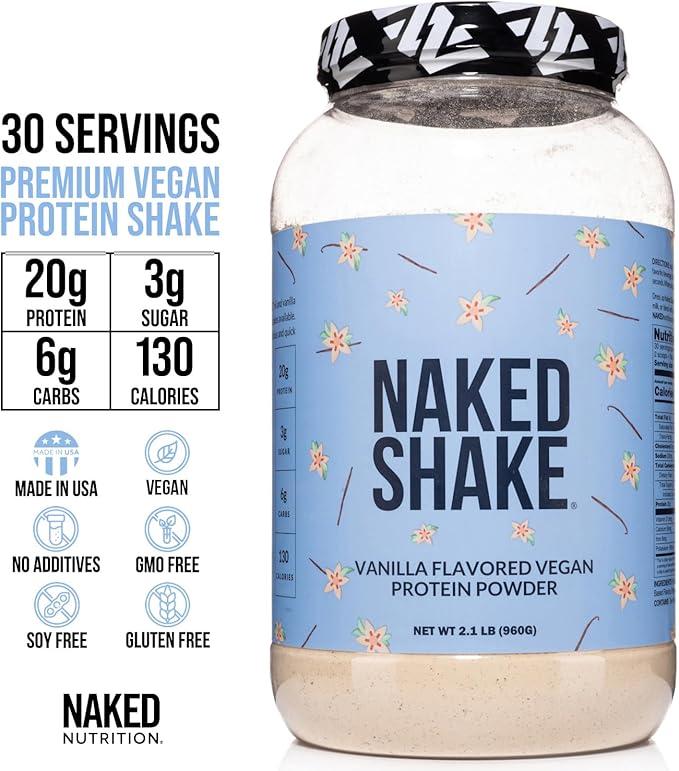 Naked Shake - Vanilla Protein Powder - Plant Based Protein Shake with Mct Oil, Gluten-Free