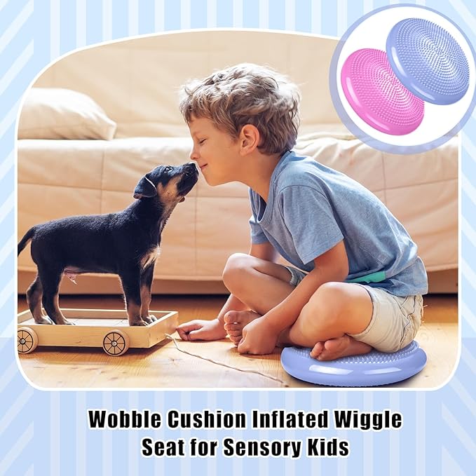 2 Pcs Wiggle Seat Inflated Wobble Cushion Flexible Balance Disc with Air Pump for Core Stability
