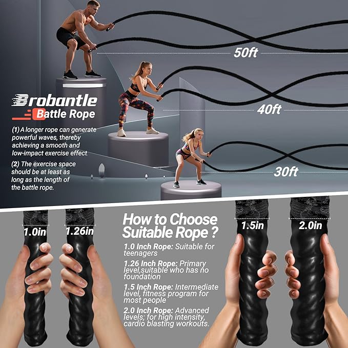 Battle Rope 1/1.26/1.5/2 Inch Diameter,Pink 30FT/40FT/50FT Exercise Workout Ropes for Home Gym