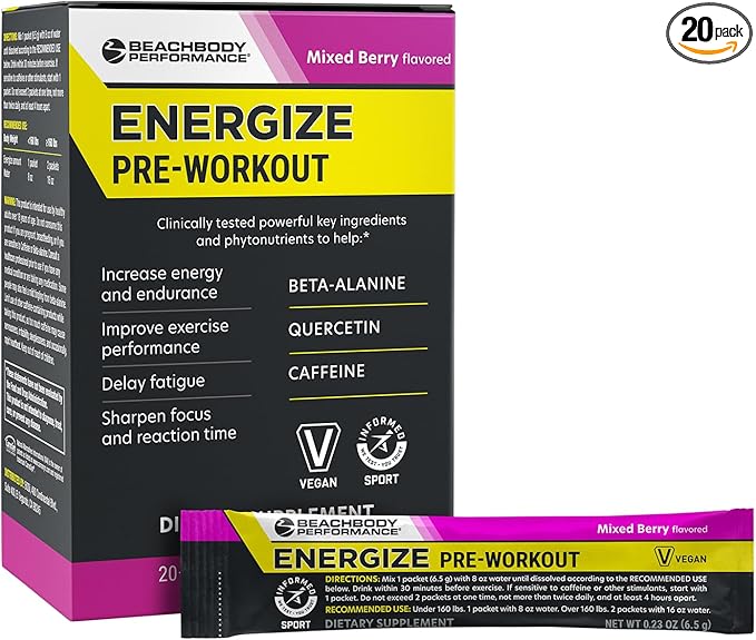 BODi Energize Pre Workout Powder - Beta-Alanine, Quercetin & Low-Dose Caffeine Formula for Enhanced