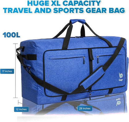 Bago Large Foldable Duffel Bags for Traveling Women & Men - 100L Packable Duffle Bag for Travel