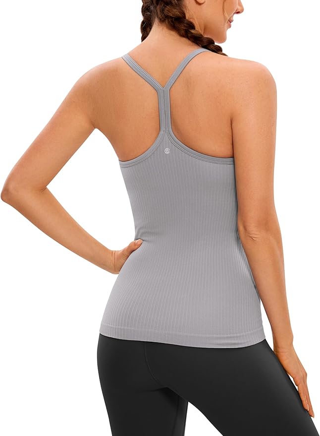 CRZ YOGA Seamless Workout Tank Tops for Women Racerback Athletic Camisole Sports Shirts with Built