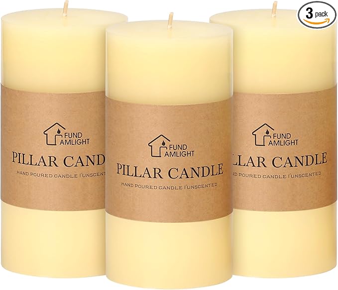 3x6 Inch Ivory Pillar Candles Set of 3-Decorative Unscented Pillar Candle, Long Burning Dripless