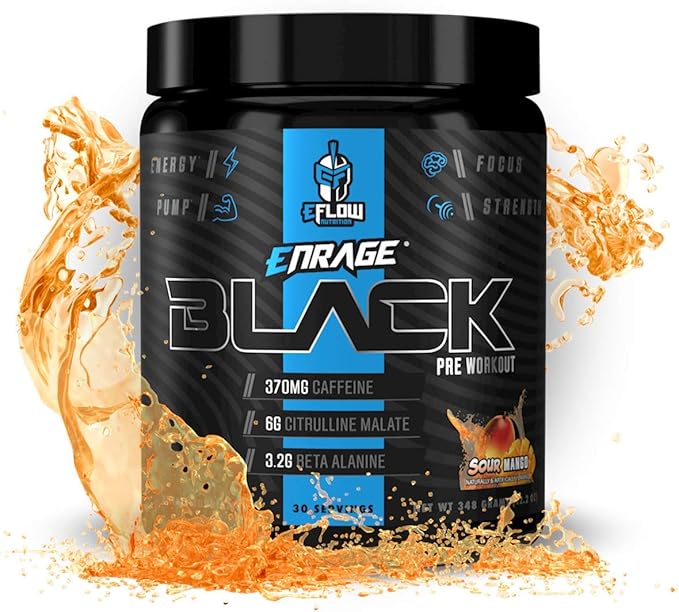 eFlow Nutrition Enrage Black High Stimulant Pre Workout Supplement - Preworkout Powder to Boost