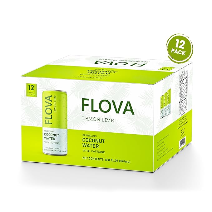 Flova Lemon Lime Energy Drink, All Natural, Electrolytes and Minerals from Coconut Water, 4 Simple