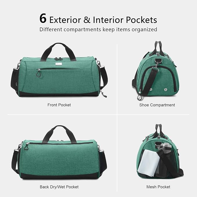 TOPDesign Gym Bag for Women & Men, Unisex Duffel Bag with Shoe Compartment & Wet Pocket for Travel